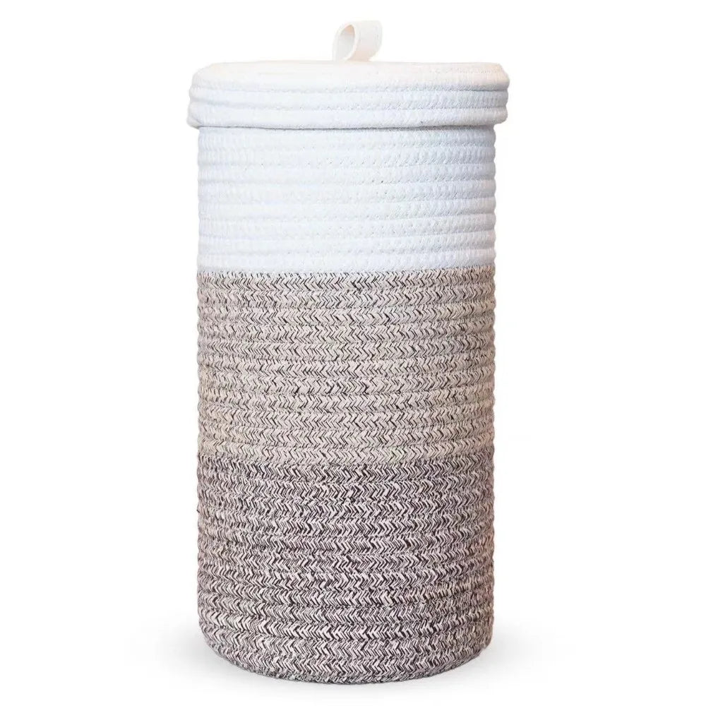 corbeille linge tissée coton blanc beige moderne rustique respectueuse environnement couvercle poignée
