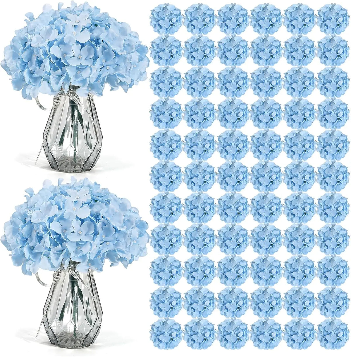 décoration intérieure moderne bouquet artificiels hortensias blanc soie 50 tiges vase translucide