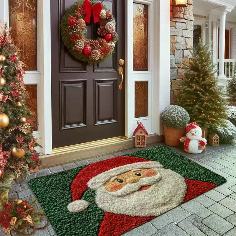 tapis sol décoration noël vert rouge bébé imperméable polyester persan dessin animé santa cerf