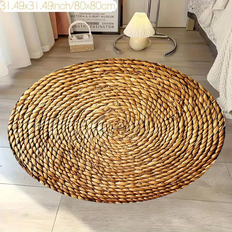 tapis rond moderne beige motifs concentriques memory foam antidérapant salon chambreextérieur