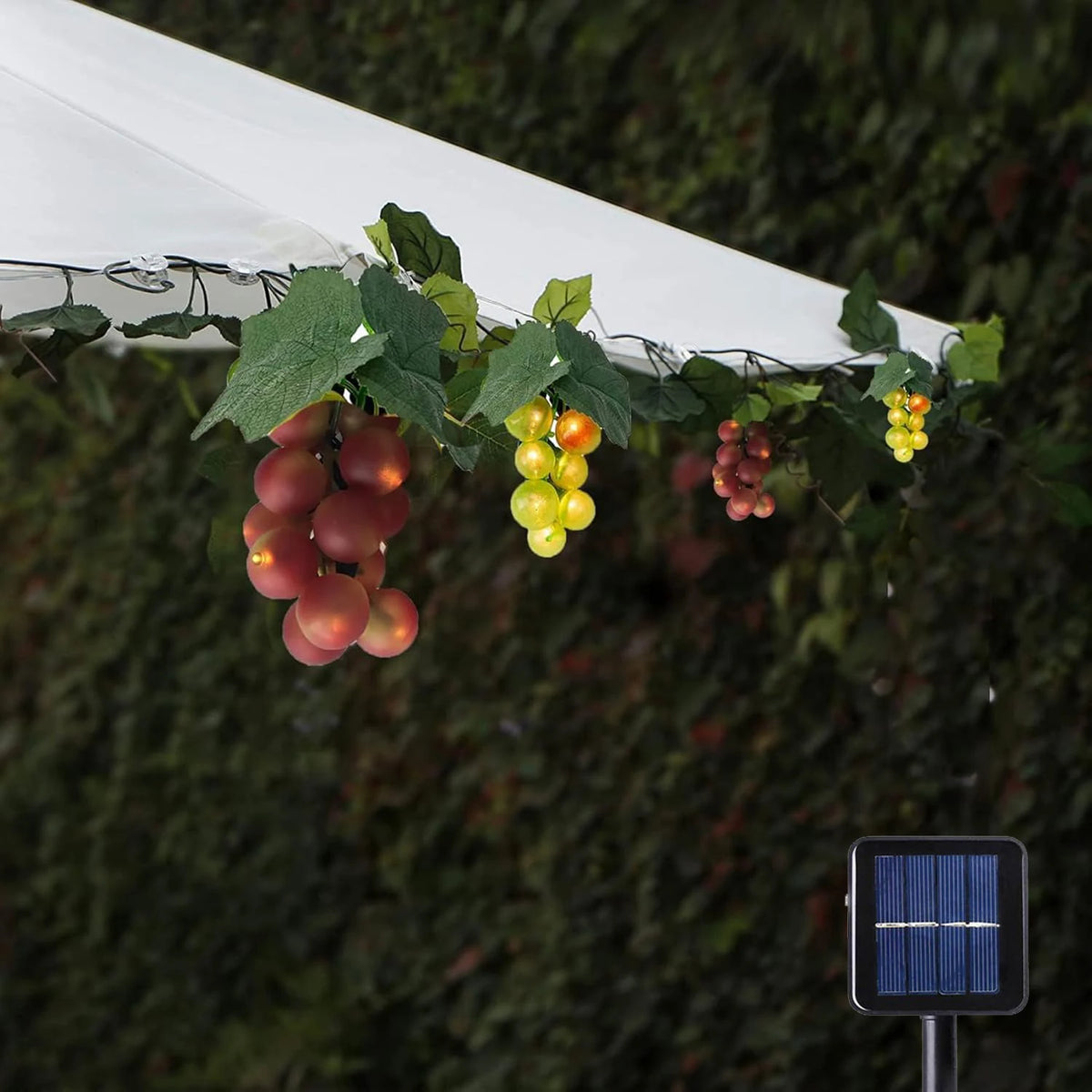 guirlande lumineuse solaire raisins artificiels décorative verte rouge festiveextérieur jardin patio mariage