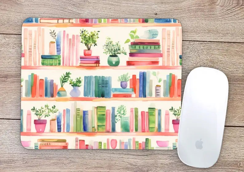 tapis souris multicolore étagères livres plantes moderne adhésif clavier accessoire ordinateur