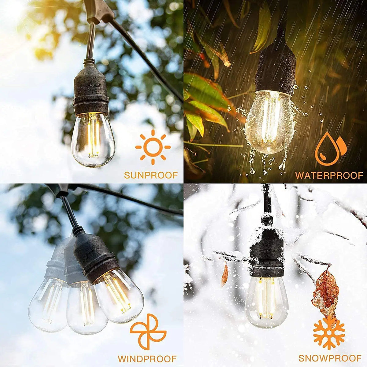 Guirlande lumineuse extérieure IP67 suspendue dans une pergola