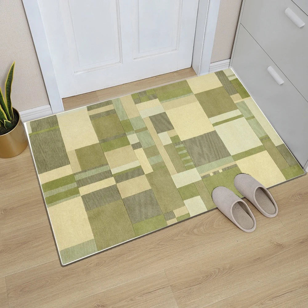 tapis géométrique abstrait moderne antidérapant entrée couleur verte beige rouge moderne