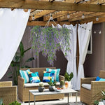 guirlande artificielle fleurs violettes feuilles vertes moderne extérieure accrochée chaîne métallique décoration jardin mariage