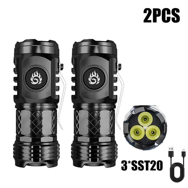 lampe torche rechargeable led 1000lm noir clip étanche 18350 compact usb emergency camping