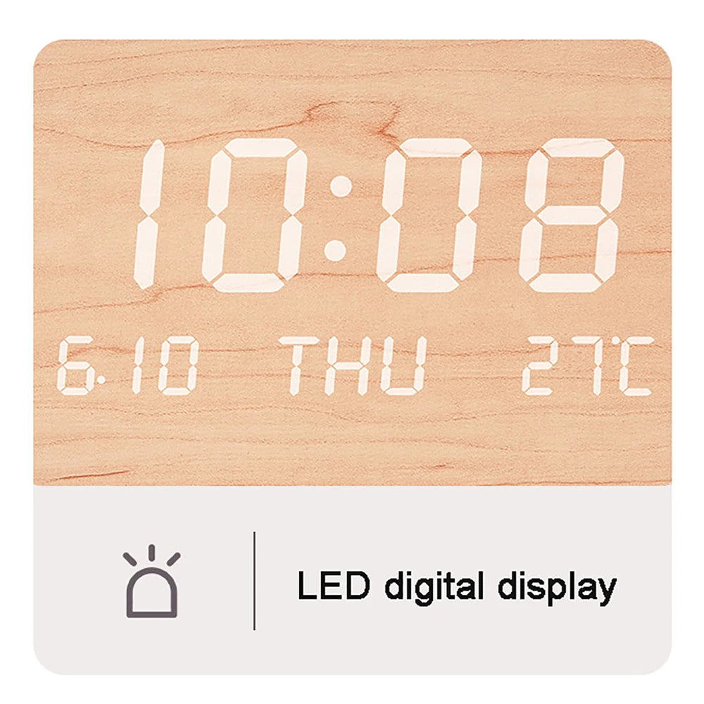 horloge murale led ronde bois naturel affichage numérique date moderne sans tic tac salon