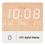 horloge murale led ronde bois naturel affichage numérique date moderne sans tic tac salon