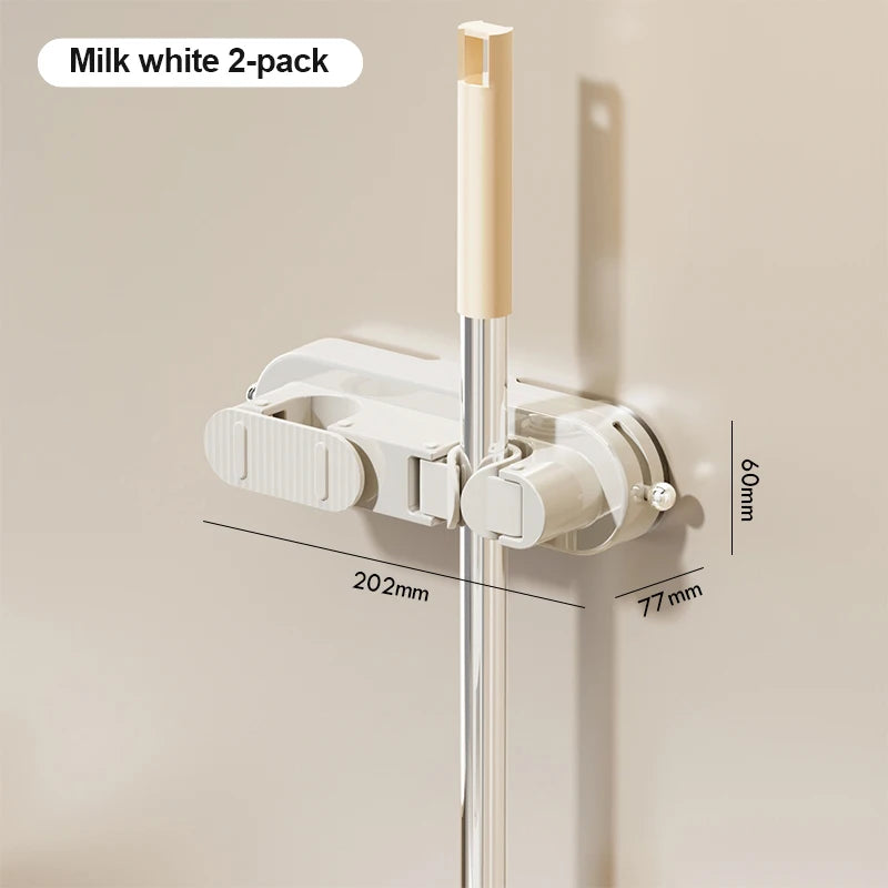 porte balai mural moderne clips fixation balai poignée brosse papier toilette gris beige blanc