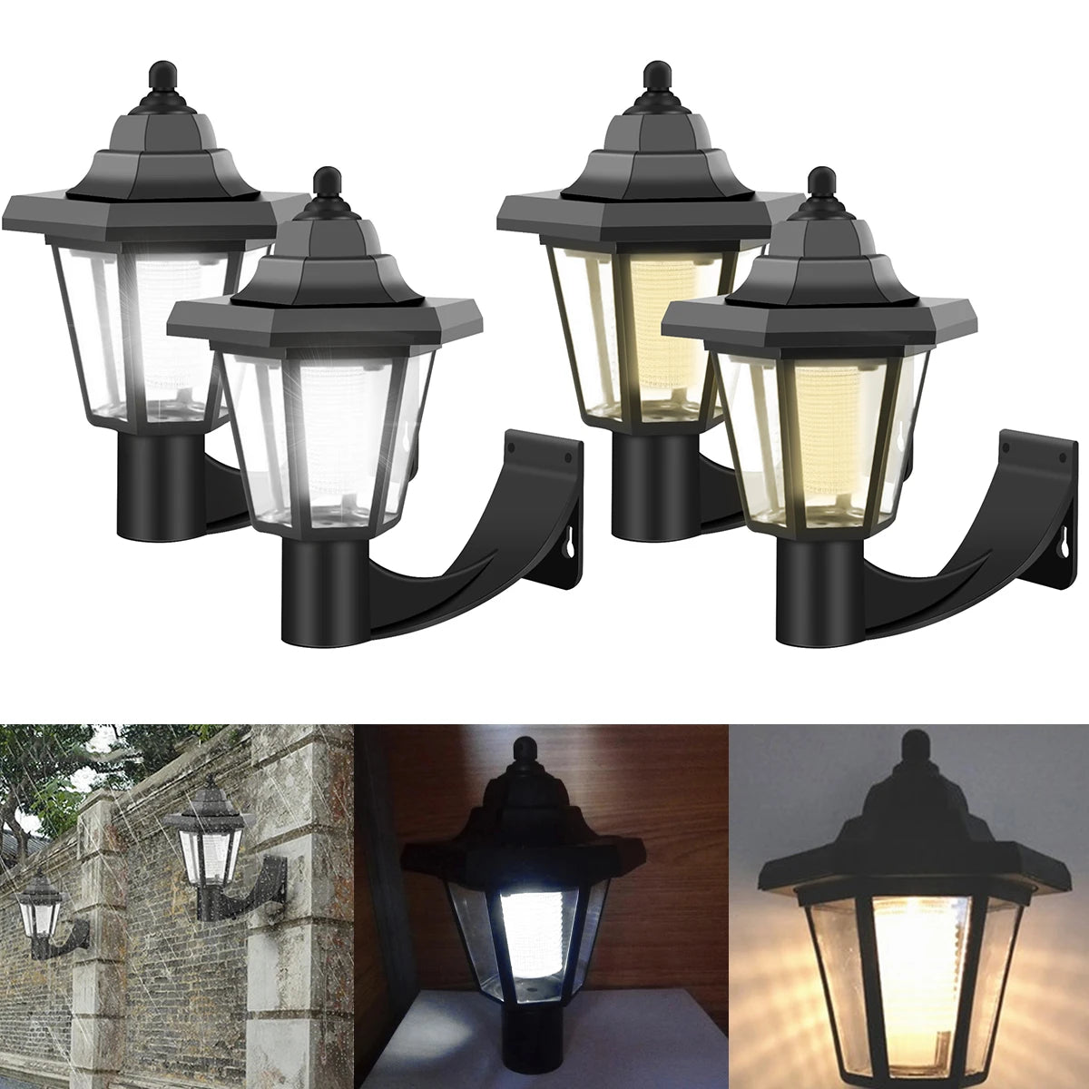 lampe murale led solaire noire hexagonale transparente classique extérieur automatique pièces