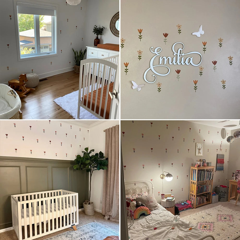 Sticker mural boho fleurs aquarelle sur carrelage de salle de bain