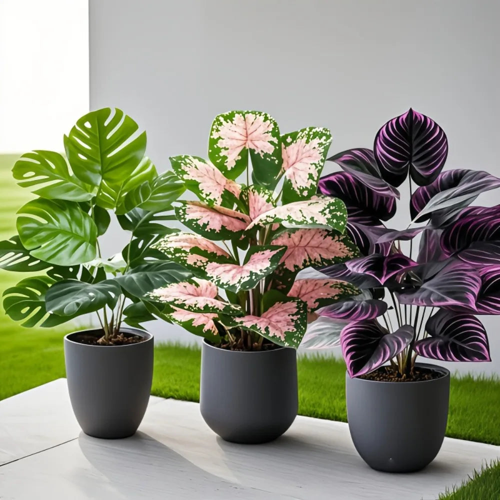plantes artificielles vertes modernes décoration intérieure feuilles variées pot noir 60cm 57cm