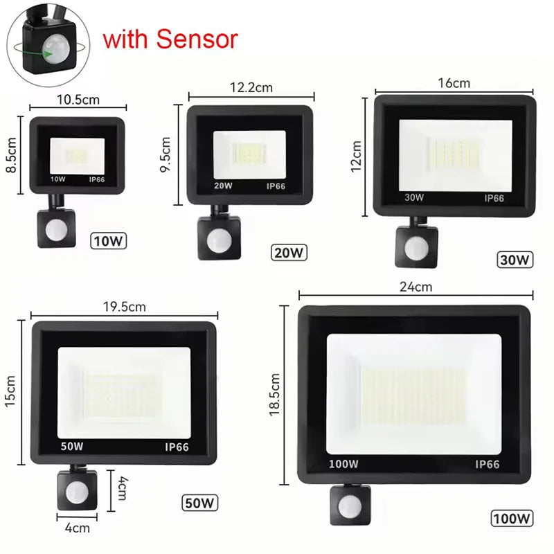 projecteur led noir moderne détecteur mouvement ip66 extérieur 220v certifié rohs ccc ul