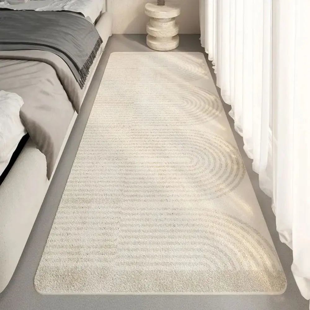 tapis moderne rayures horizontales beige gris antidérapant lavable salon chambre porte entrée