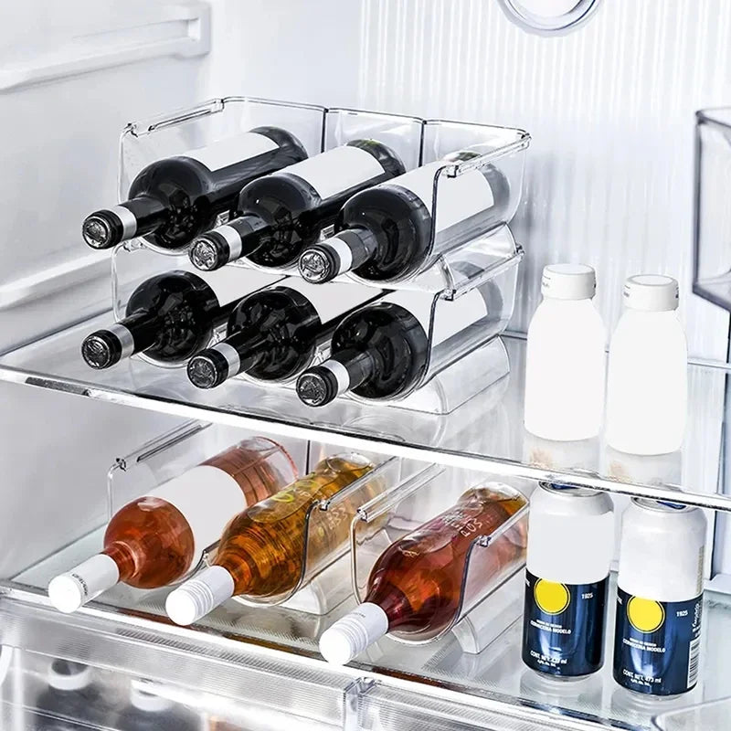 présentoir bouteilles vin transparent moderne rangement réfrigérateur économie espace trois compartiments almacenamiento bouteilles minimaliste