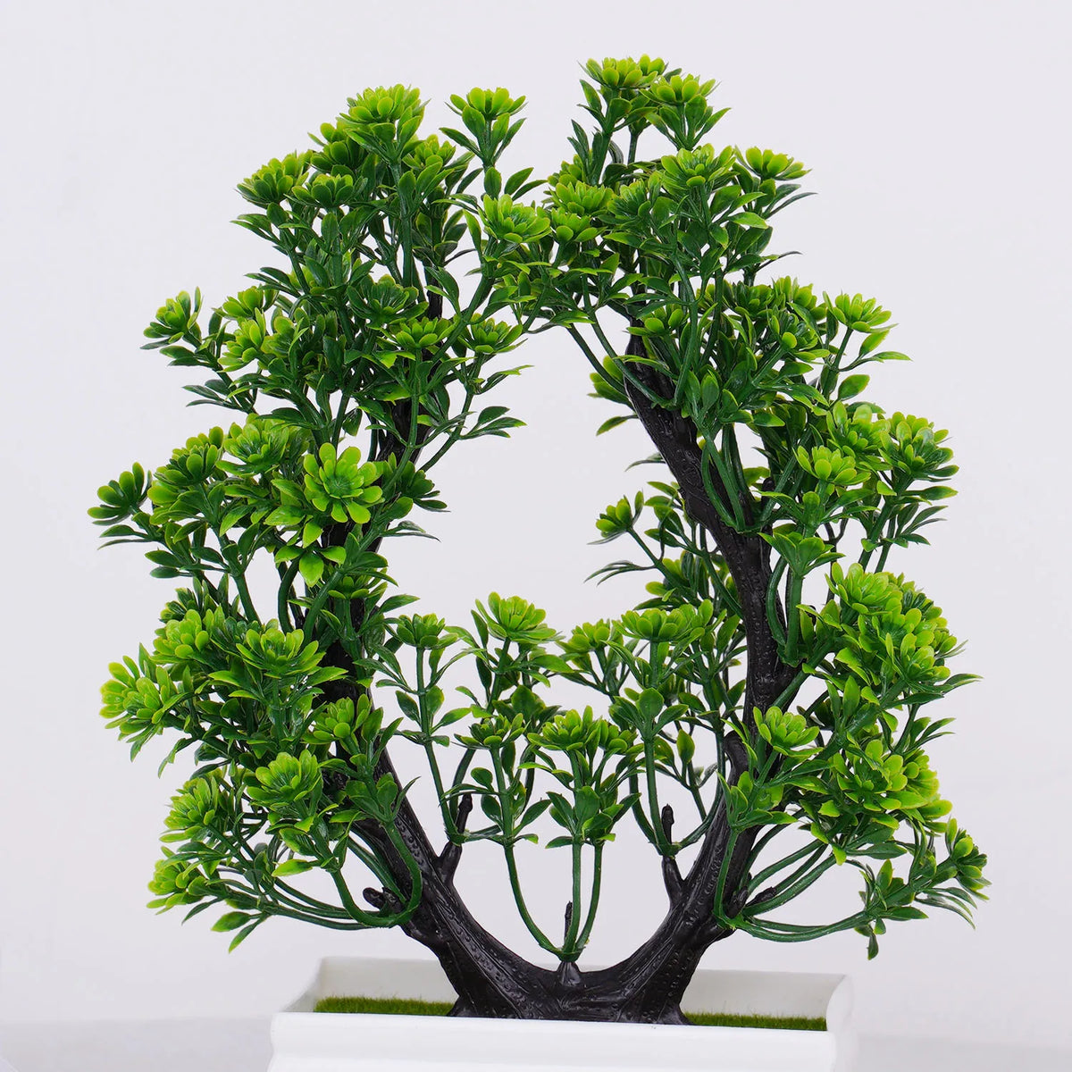 plante artificielle bonsaï pot violet vert rose feuilles fines mousse verte décoration intérieure extérieure