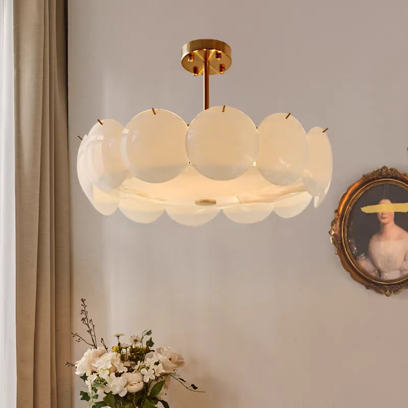 lampe suspendue moderne blanc doré rondes translucides chambre salon