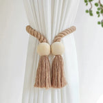 boucle rideau boho bois franges simples coton beige blanc moderne maison