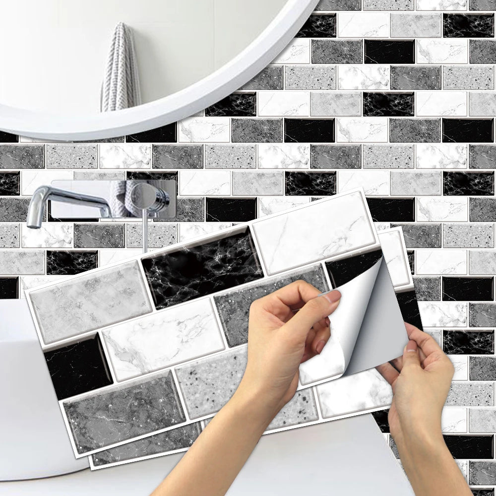 autocollants muraux marbrés modernes résistants l'eau 15cm 30cm noir blanc gris chambre salon