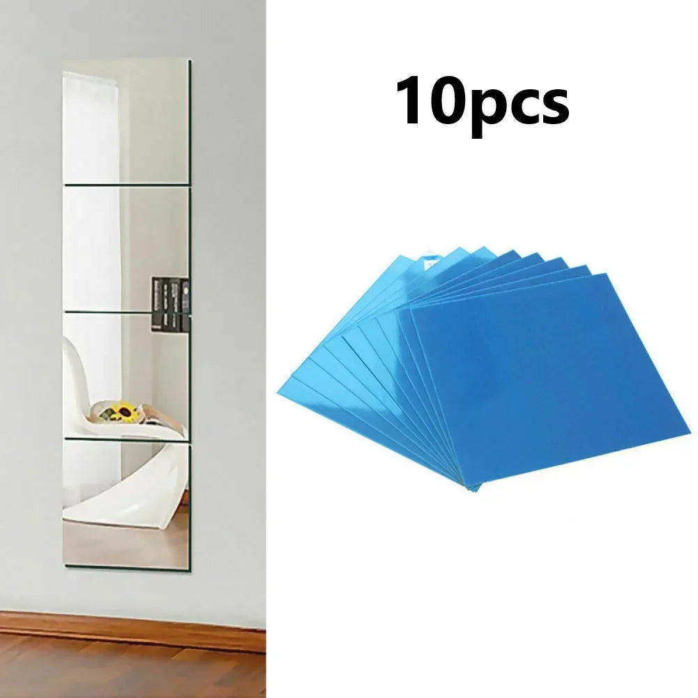 miroirs adhésifs modernes bleu blanc 10cm carrés stickers muraux salle bain décoration