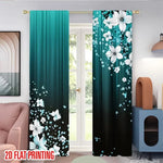 rideau moderne fleurs blanches turquoise noir polyester chambre salon 60x150cm 75x166cm 105x230cm 130x210cm