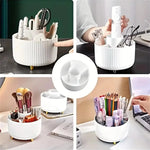 organisateur maquillage rotatif blanc rose rayures élégants étuis pinceaux crayons ombres lunettes clés