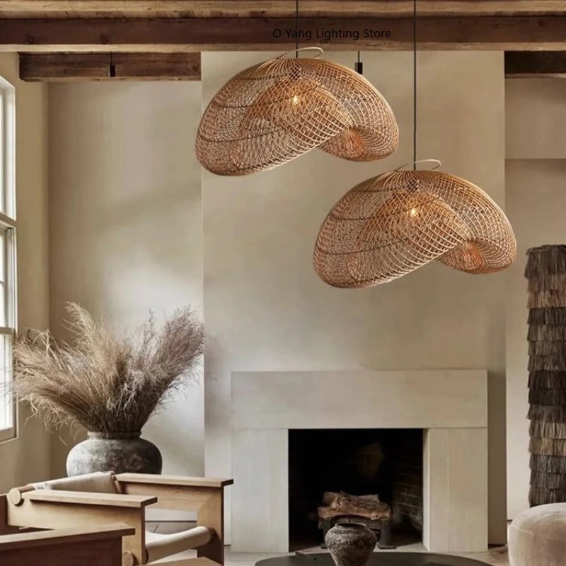 suspension lumineuse tressée rotin naturelle moderne rustique chaînes ampoules natural beige