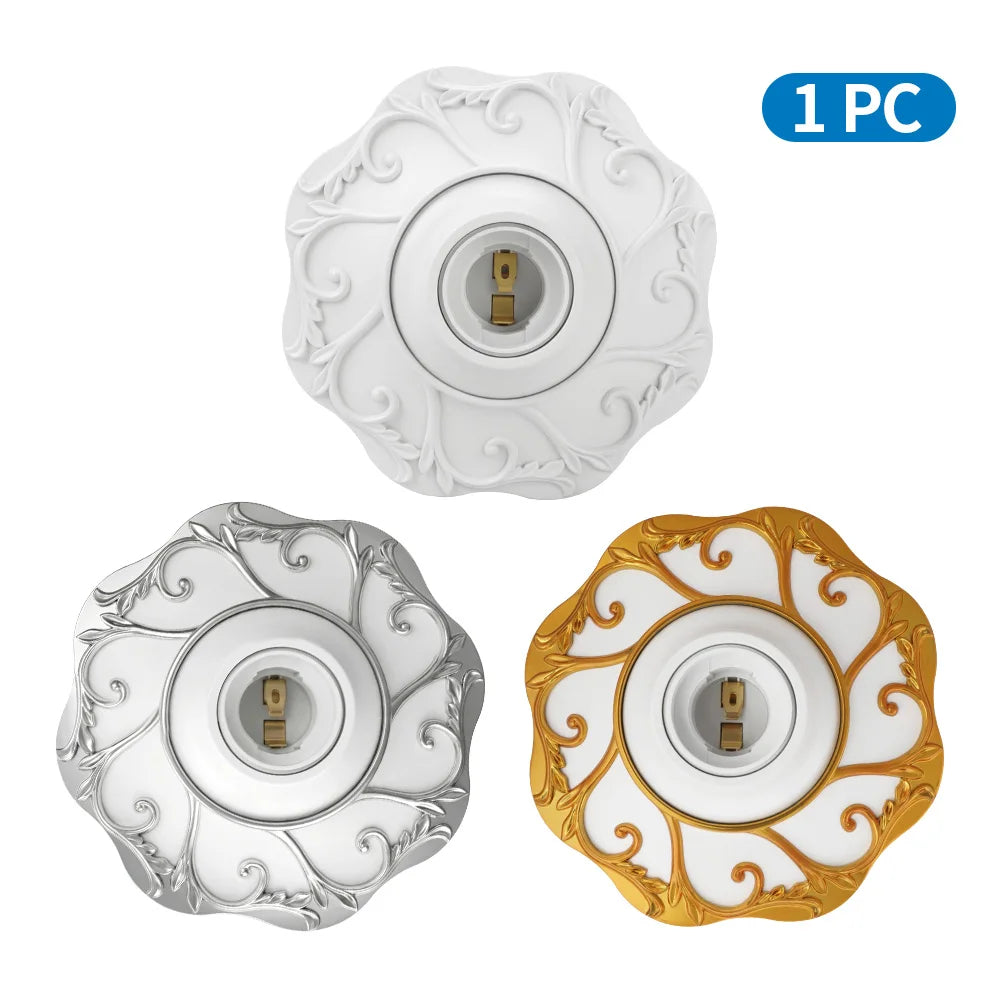 plaque suspension ampoule e26 e27 or blanc ornements floraux classique facile