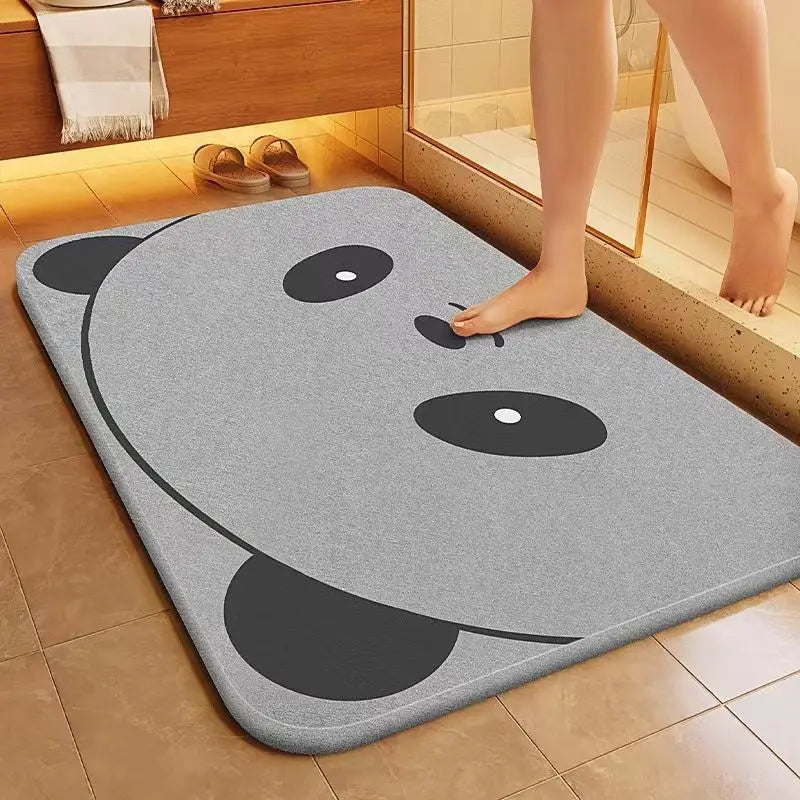 tapis bain antidérapant rapide absorbant eau visage animé gris moderneintérieur decoration