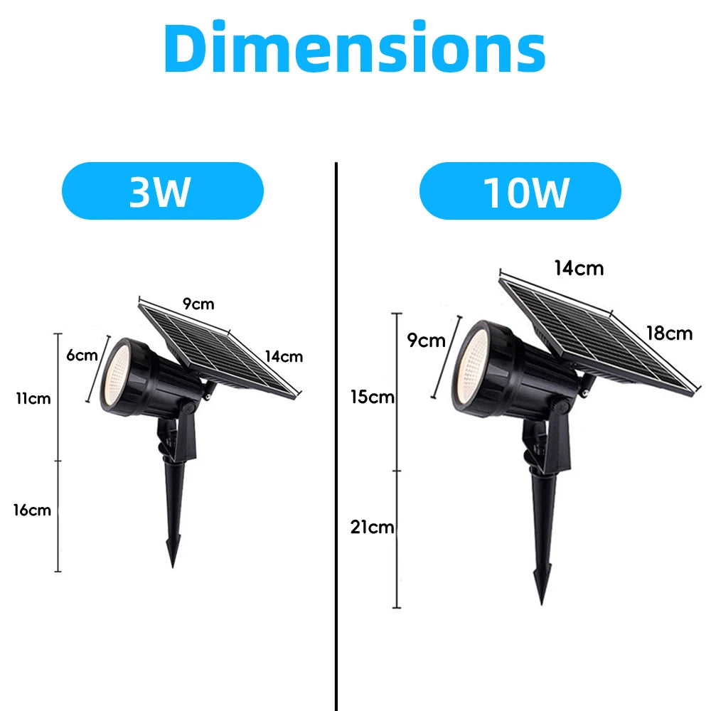 projecteur solaire led 10w 3w rgb noir moderne étanche ip65extérieur jardin cour chemin