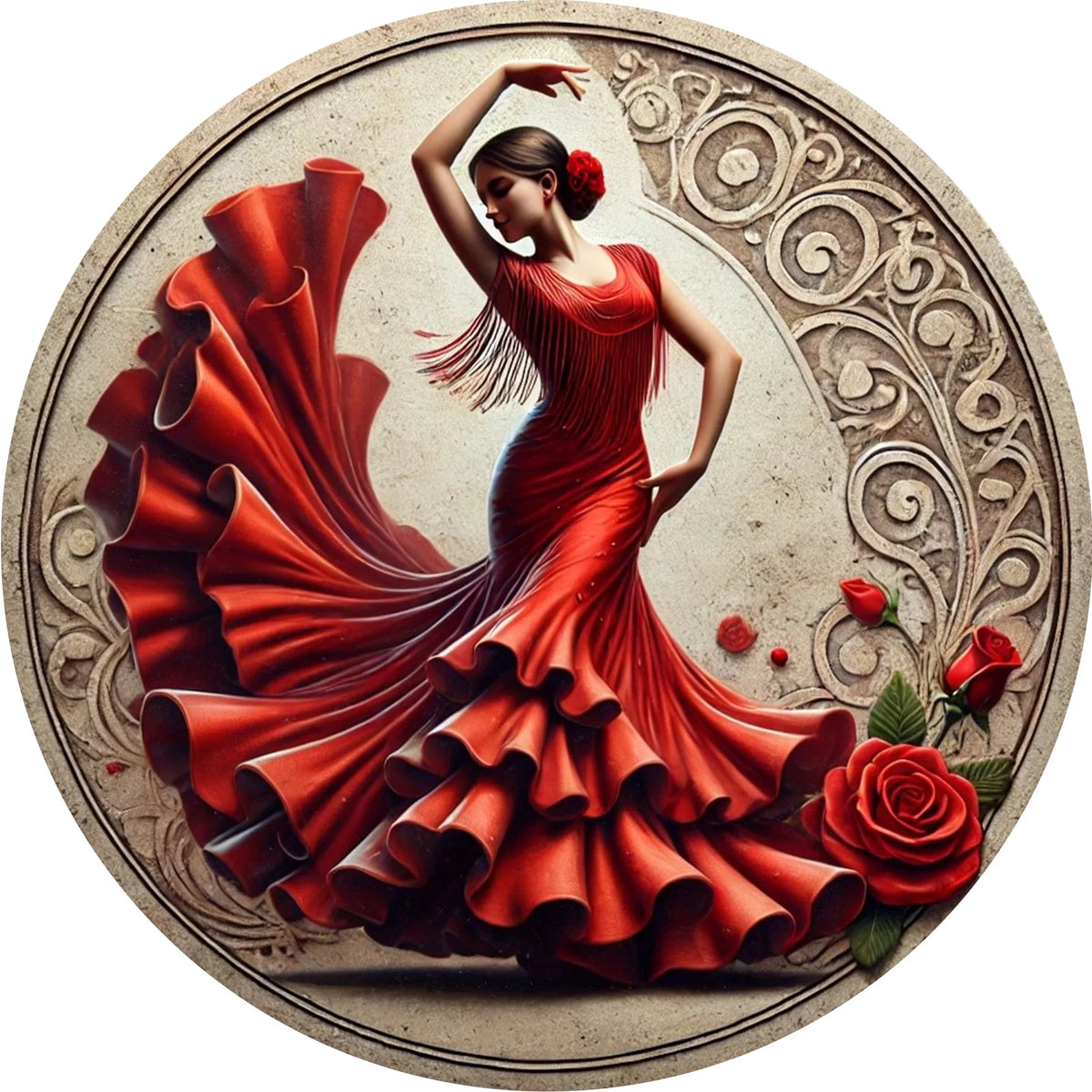 décoration murale bois médaille circulaire motifs floraux réaliste opacité fixations thème féminin