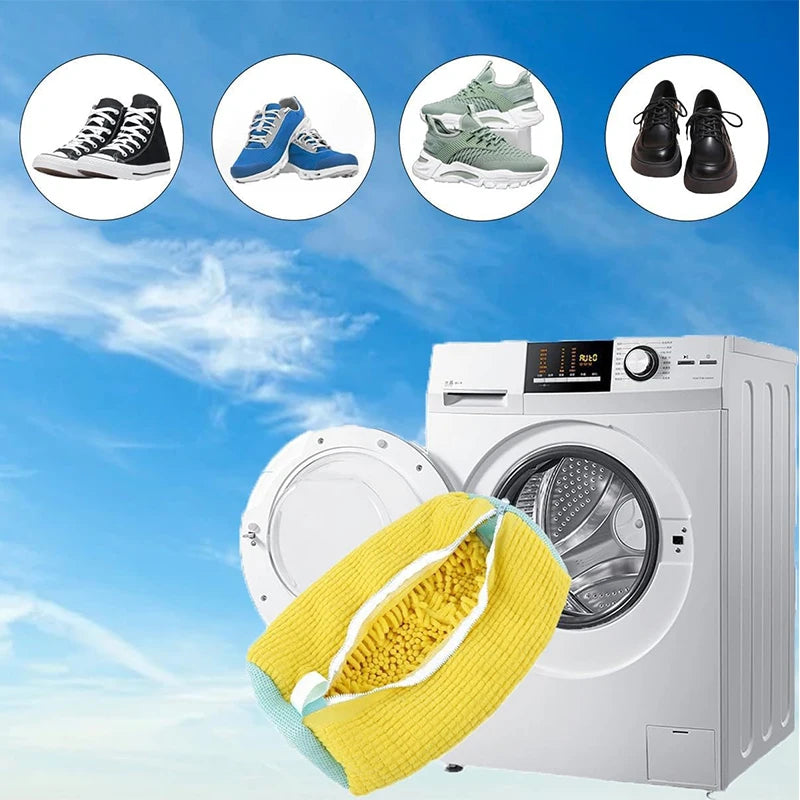 sac lavage chaussures réutilisable polyester doux jaune bleu corduroy mesh utilitaire machine laver baskets