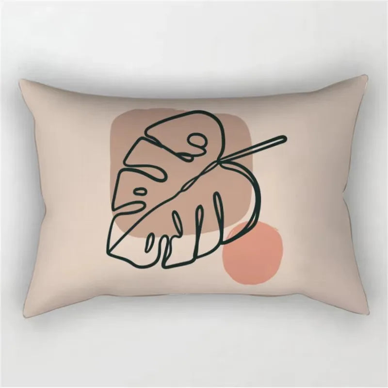 coussin rectangulaire moderne motif abstrait feuilles visages 100 polyester beige clair lit salon chambre