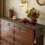 chemin table vintage fleurs pompons noir rouge vert classique coton polyester dîner maison festive