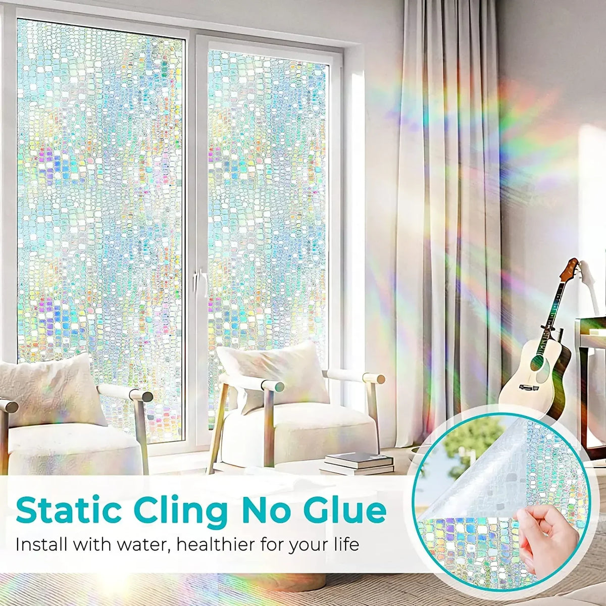 film décoratif fenêtre multicolore mosaïque transparent adhésif moderne protection uv isolation thermique