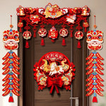 décoration murale chinoise rouge blanche bleue personnages animaux motifs floraux caractères chinois