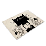 serviettes lin motif chats noir rayures illustration simple beige clair