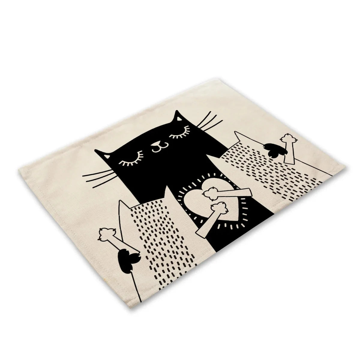 serviettes lin motif chats noir rayures illustration simple beige clair