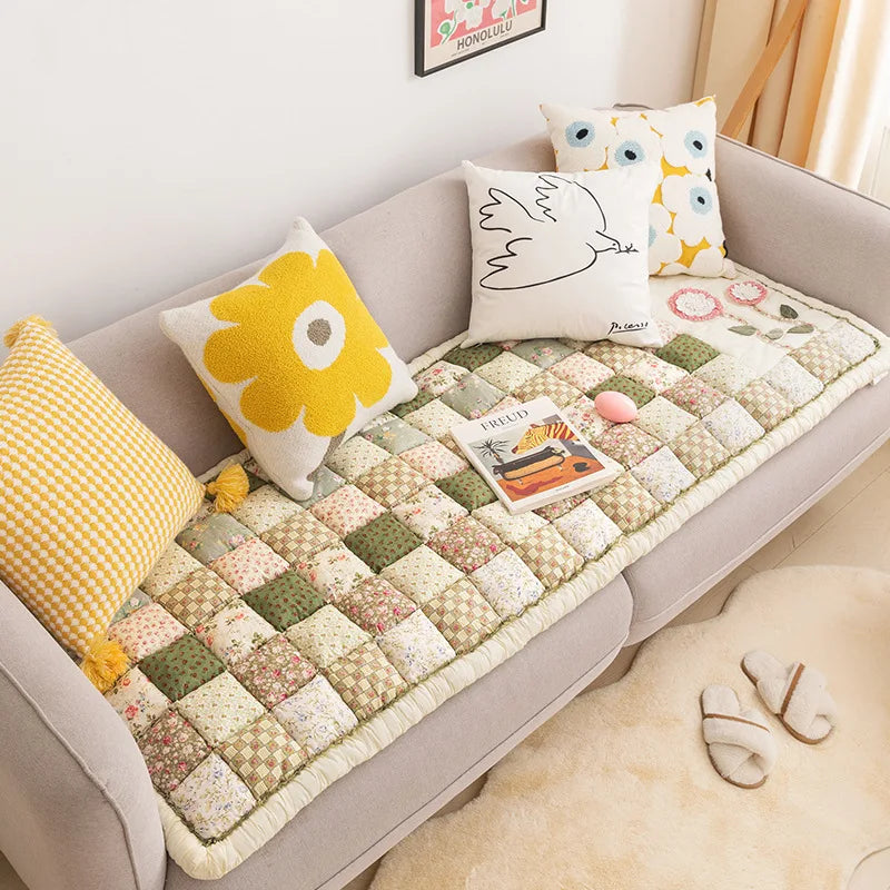 housse canapé coton jacquard patchwork fleurs géométrique multi saison sectionnel machine blanc rose