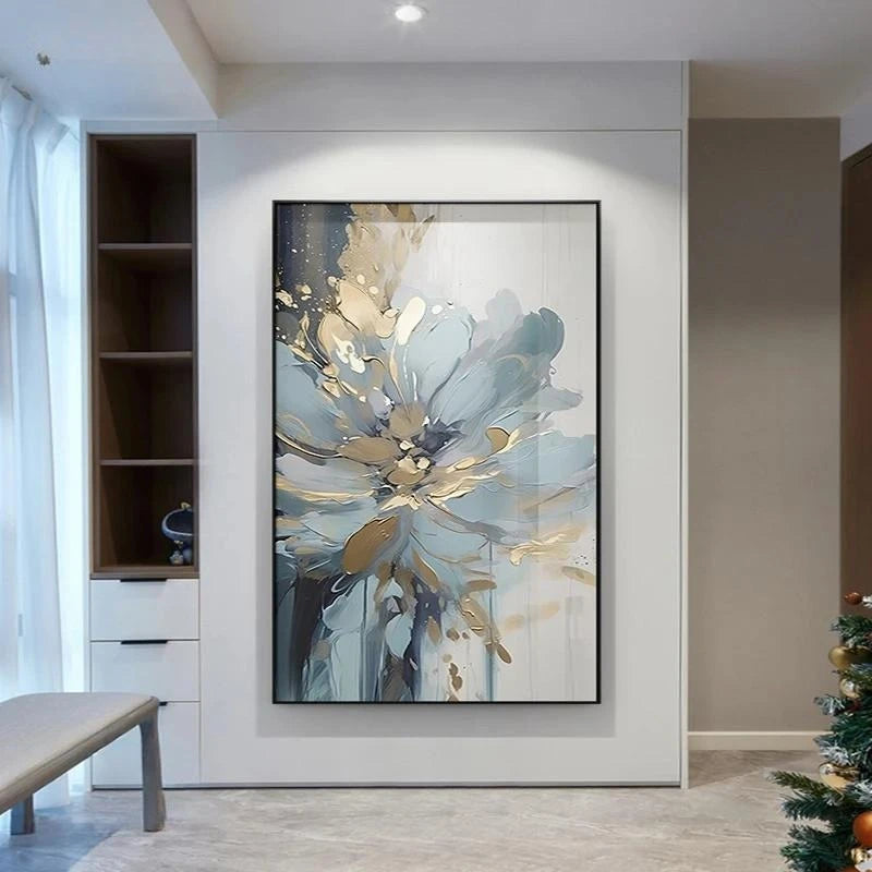 tableaux decoratifs abstraits florals bleu doré moderne salon chambre