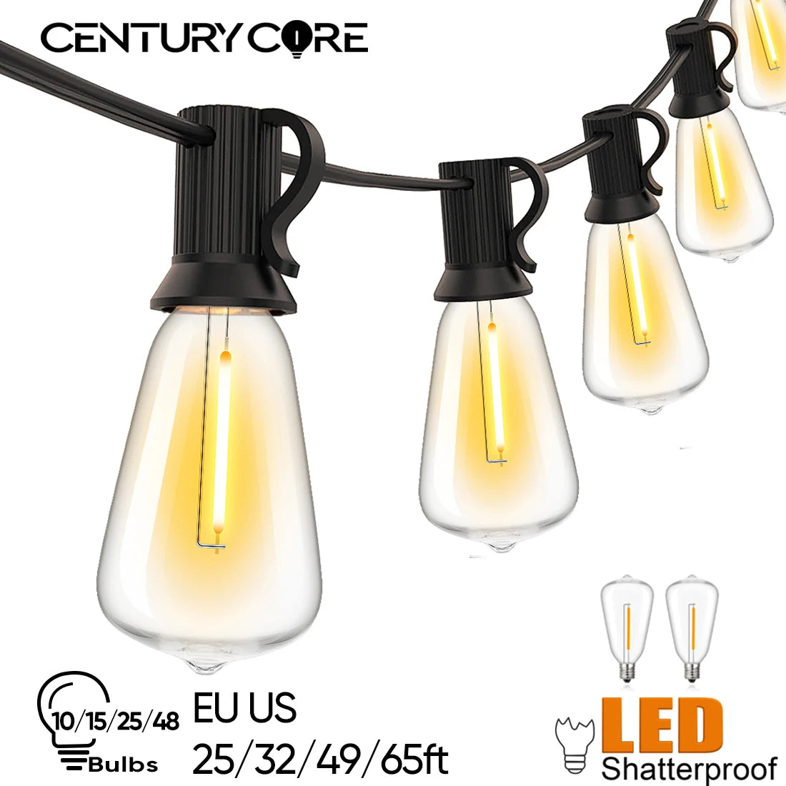 guirlande lumineuse filament led transparente vintage clips adaptableextérieur 220v ip44