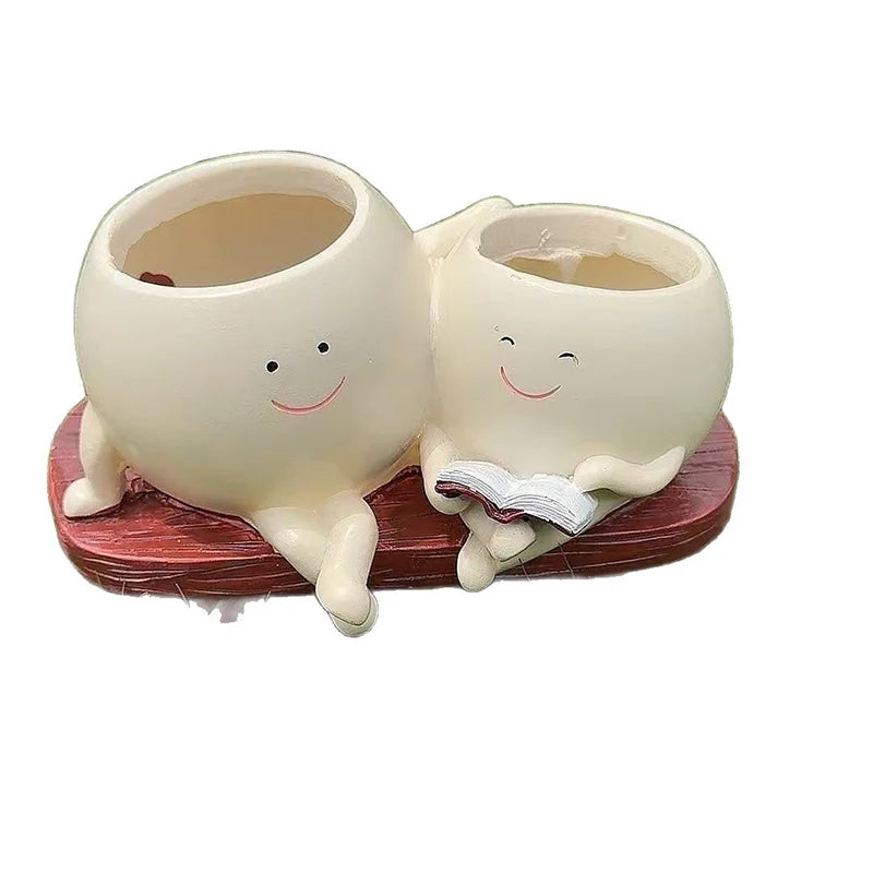 cache pot résine blanc souriant livre décoratif unique plante miniature personnalisé adultes unisexe