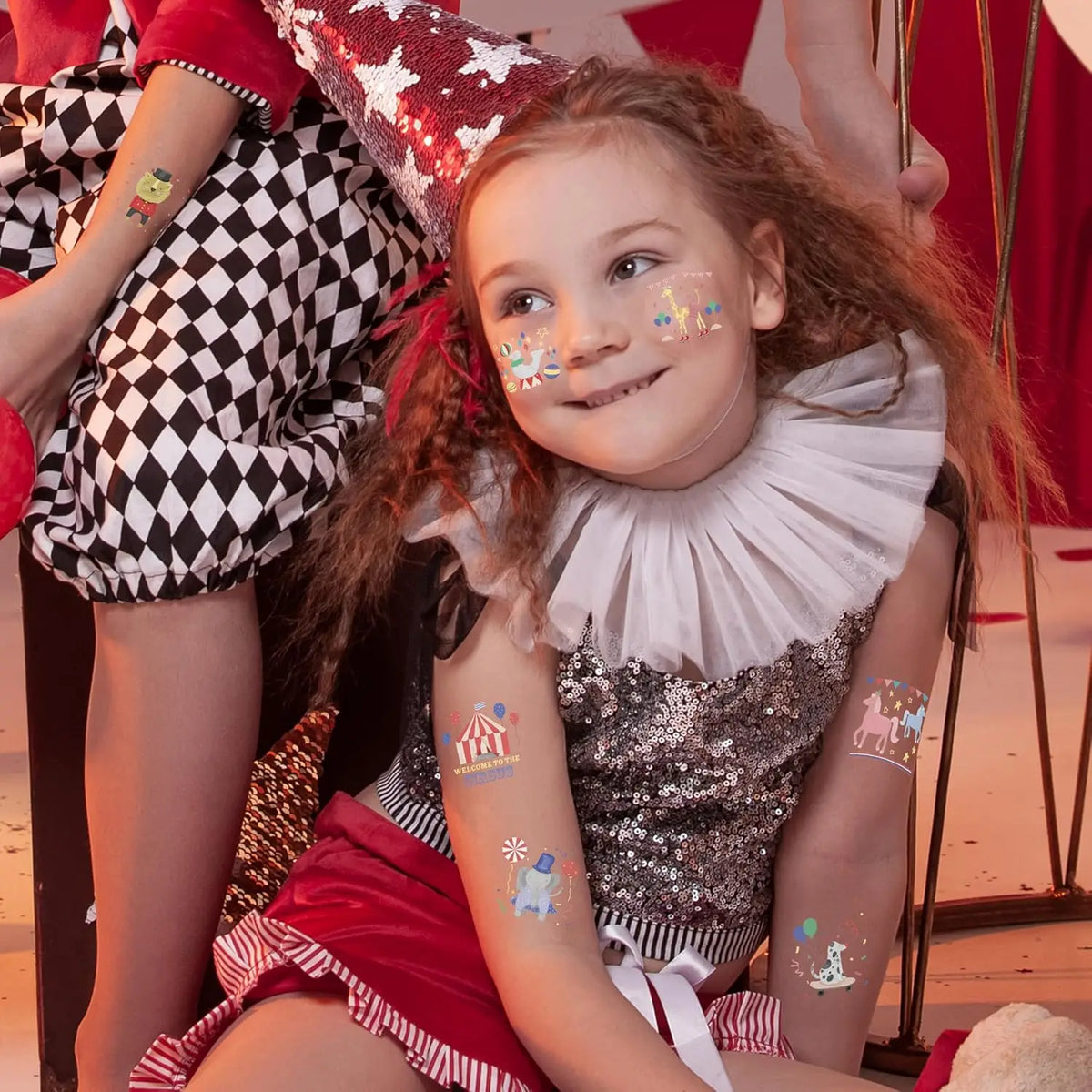autocollants temporaires animaux cirque costumés ballons drapeaux bienvenue cirque fête enfant anniversaire multicolore