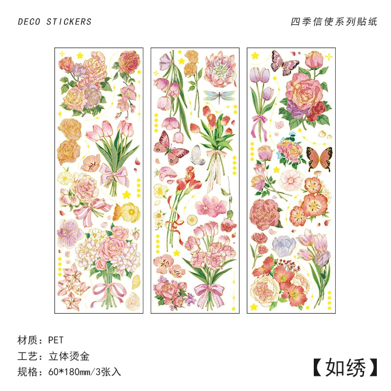 autocollants fleurs papillons rubans dorés scrapbooking diy journal filles vintage