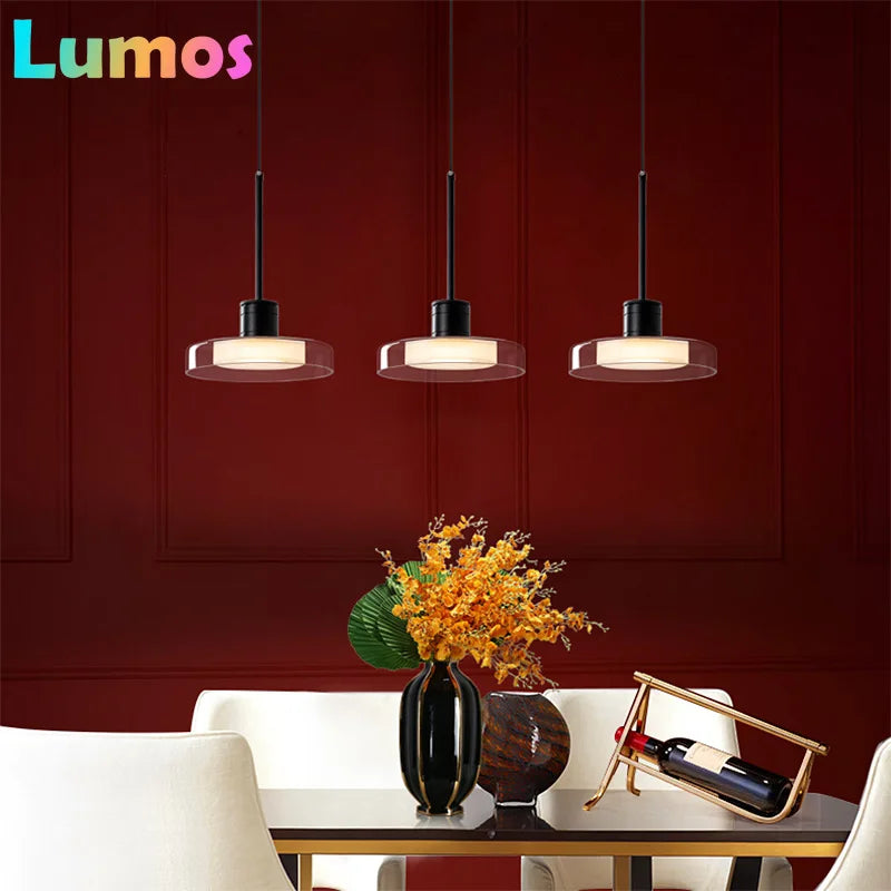 lampe suspendue led moderne noir blanc transparent minimaliste interrupteur bouton acrylique verre chambre salon