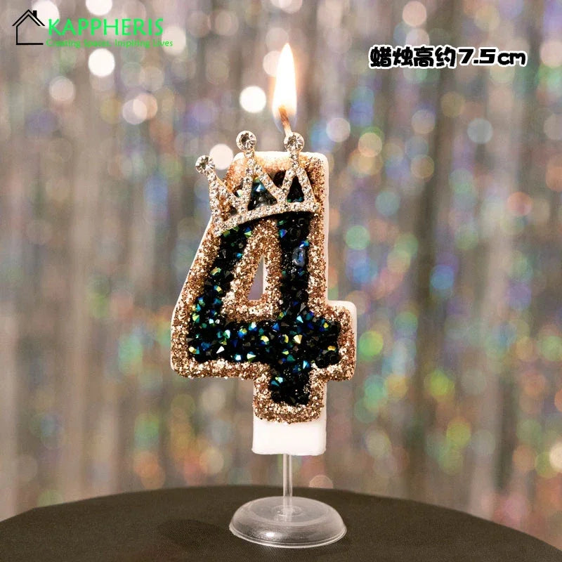 bougies anniversaire décoratives noir doré strass brillantes chiffre festives gâteau
