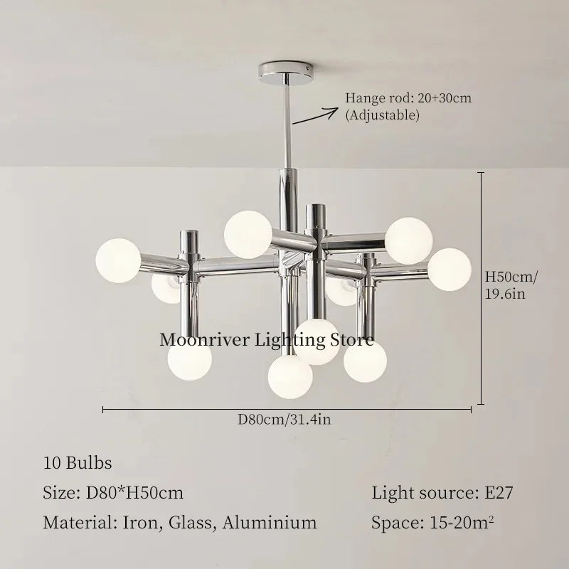 Chandeliers suspendus modernes 10 13 ampoules LED argentées lumière blanche minimaliste