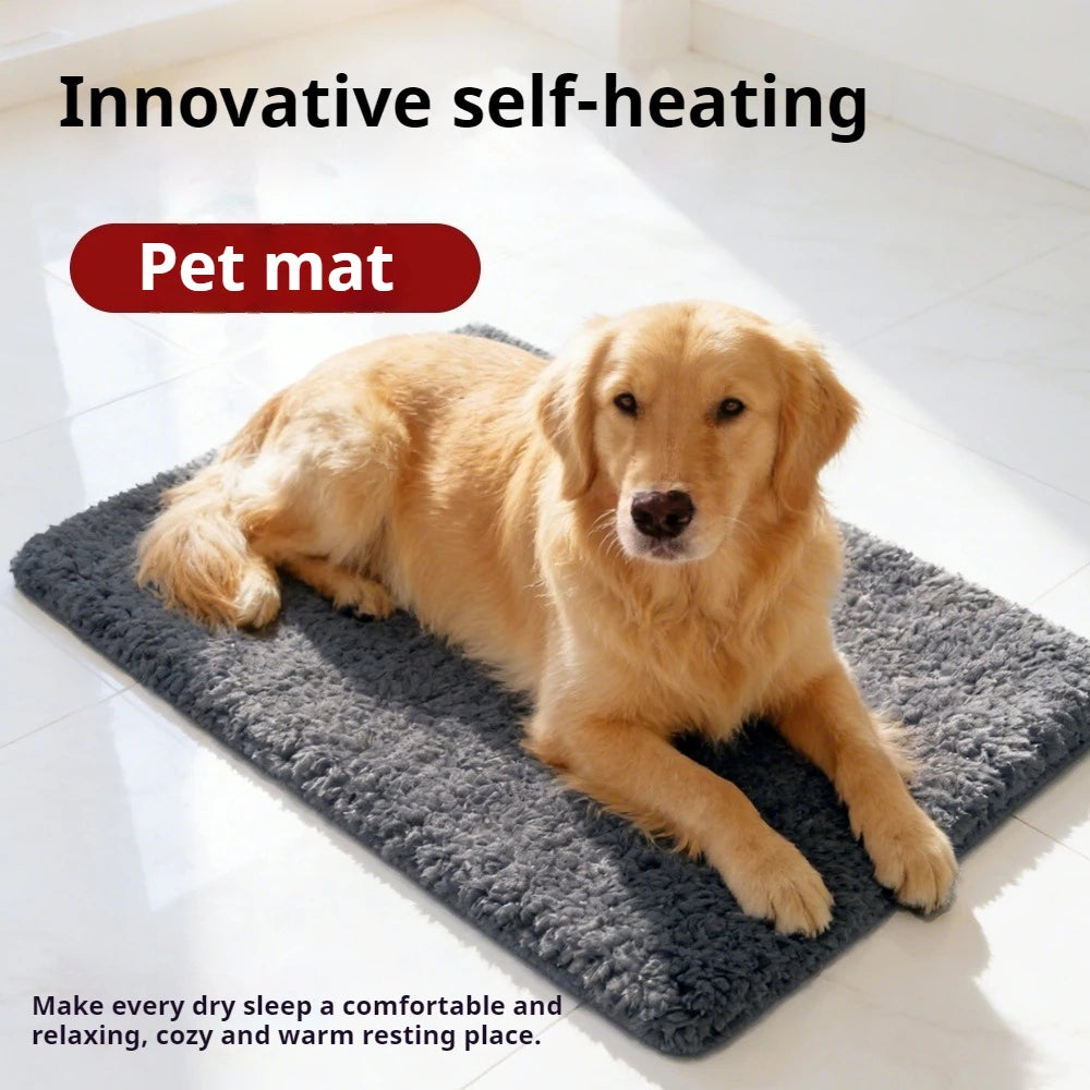 tapis chauffant animal compagnie gris poilu douillet confortable lavable mécanique