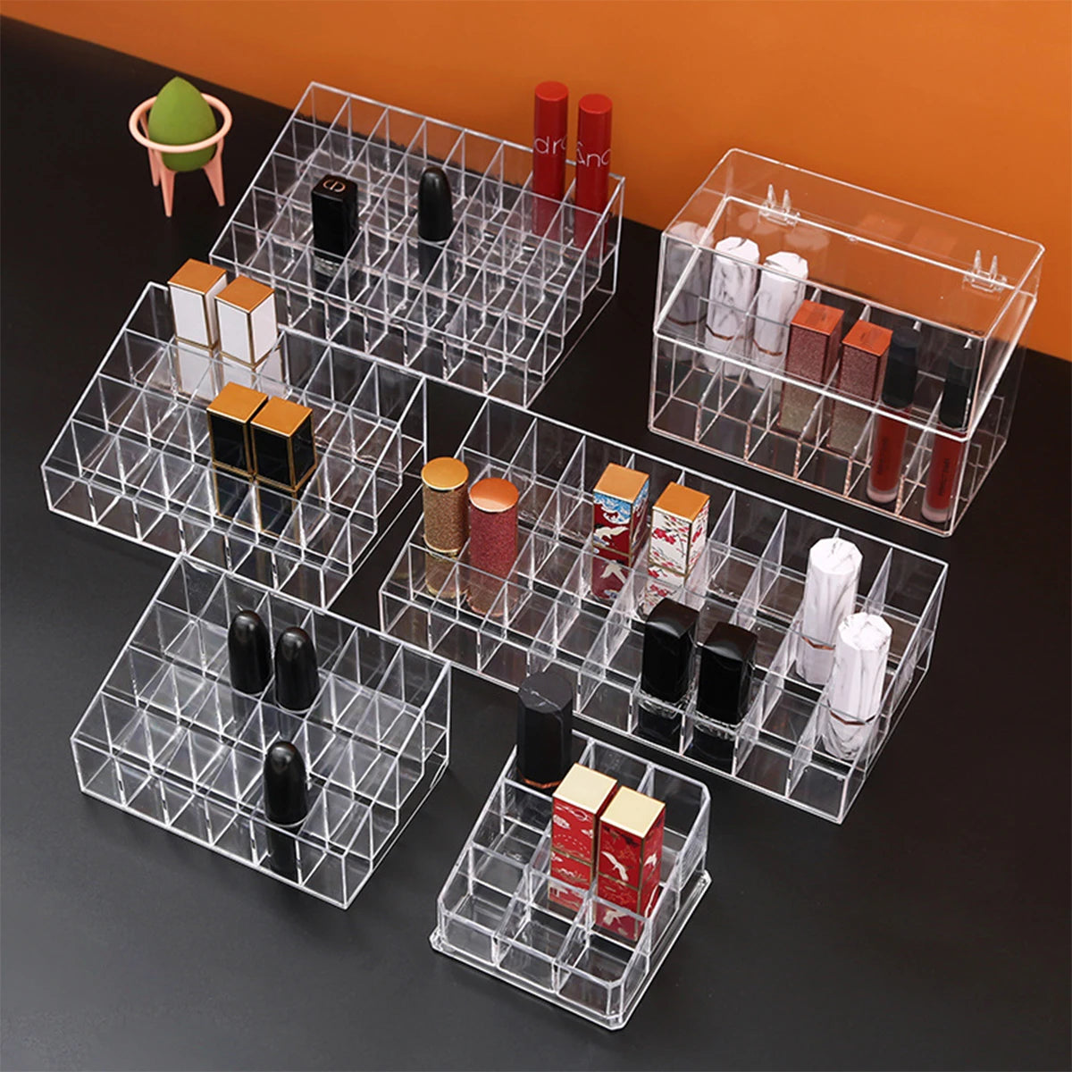 présentoir transparent moderne 24 grilles petites grandes 36 40 rouges lèvres acrylique minimaliste rechargeable
