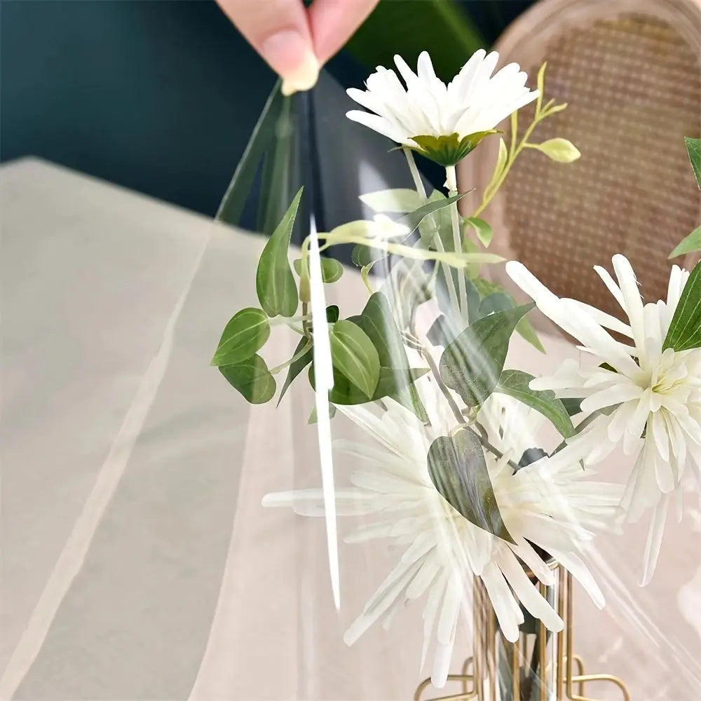 nappe table transparente pvc beige rayures verticales résistante l'eau 140x280cm moderne